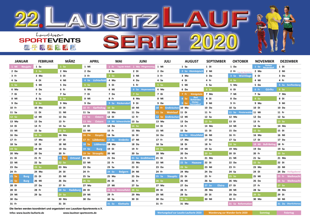 Jahreskalender zur 22. LAUSITZ-LAUFSERIE und 1. Wanderserie 2020